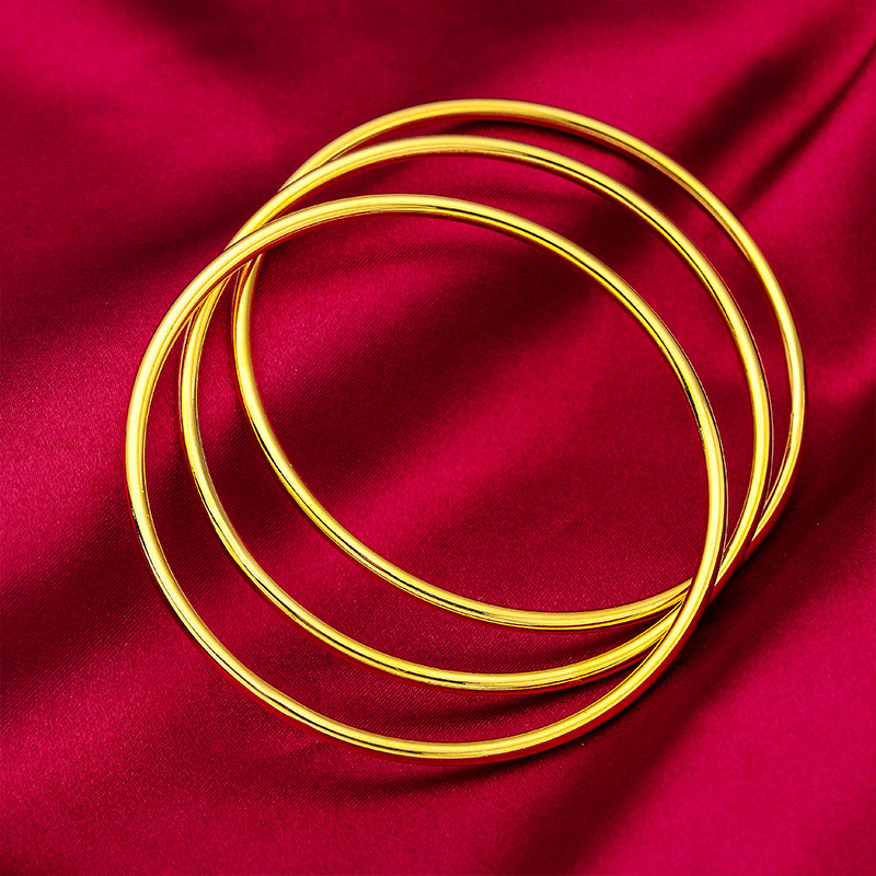 3pcs 3mm Wide Bangle Bracelet Smooth Simple 24k Gold Plated Geometric Patterns Classic Fashion Jewelry Gift Bangle for Women