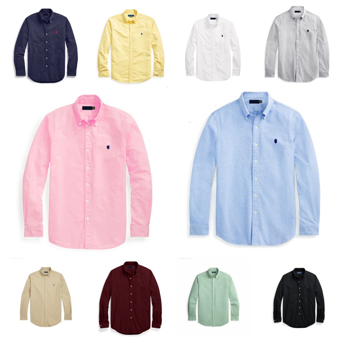 Cross border foreign trade Paul classic pony logo embroidered Oxford fabric solid color men's pure cotton long sleeve shirt jacket top q6