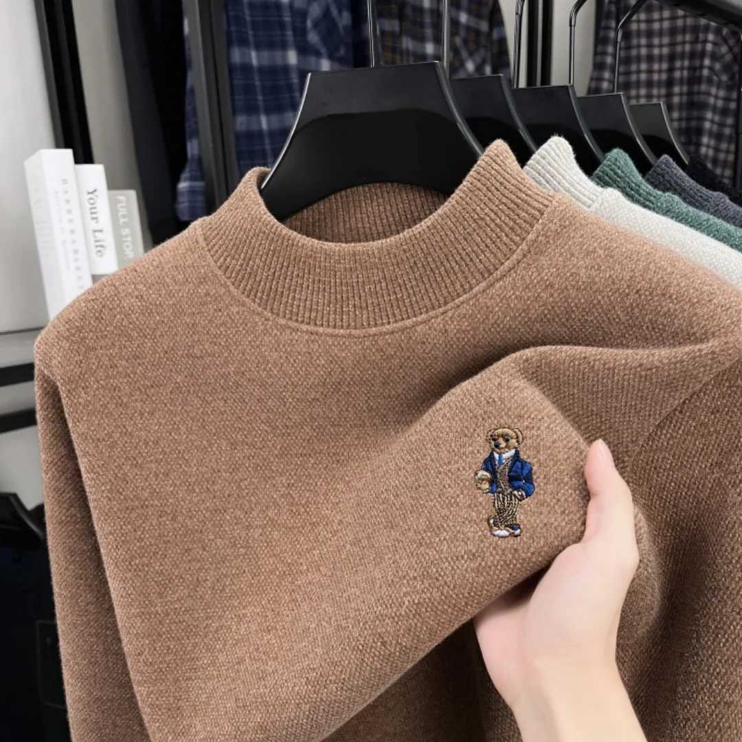 brand exquisite cartoon bear designer embroidery Korean version sweater winter new men's velvet warm long slved top M261016