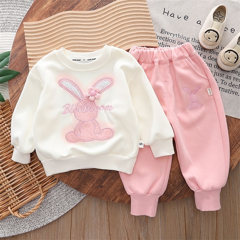 Baby Girls Spring and Autumn Set Children's Casual Long Sleeve Cartoon Hoodie Pants Two Piece Set 260929