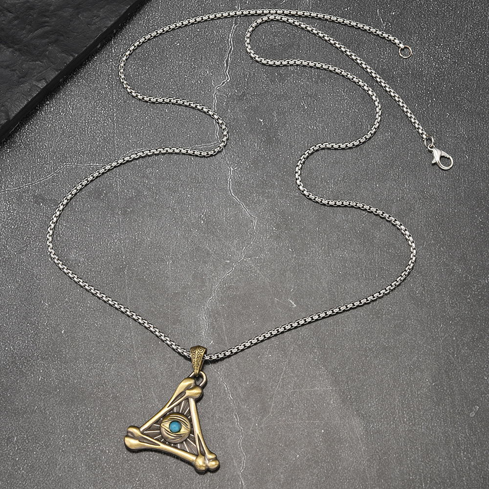Luxury Brand Designer Jewelry New European And American Style, Hot-Selling Stainless Steel Gold-Plated Devil Eye Triangle Pendant, Punk Retro Couple