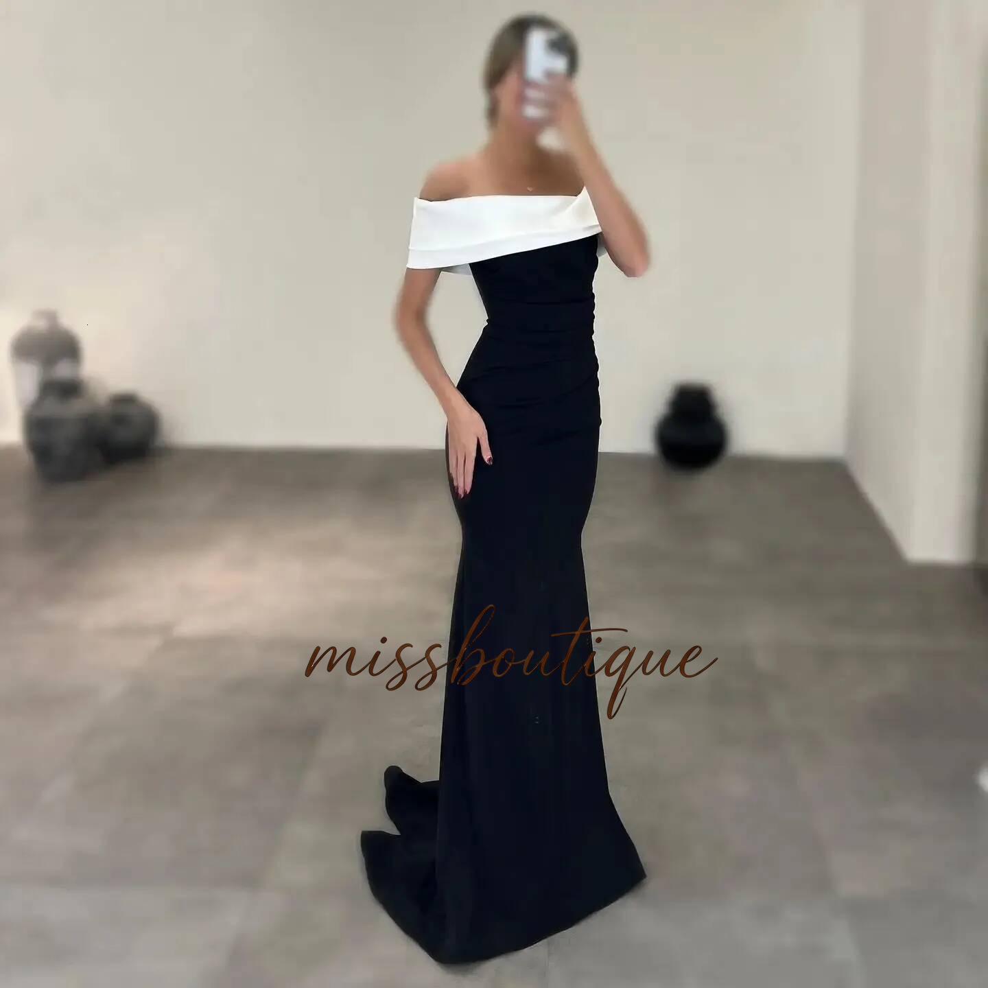 Simple Black Evening Dress Off The Shoulder Satin Mermaid Formal Party Prom Gowns Celebrity Style Vestidos Feast Robe De Soiree Q019