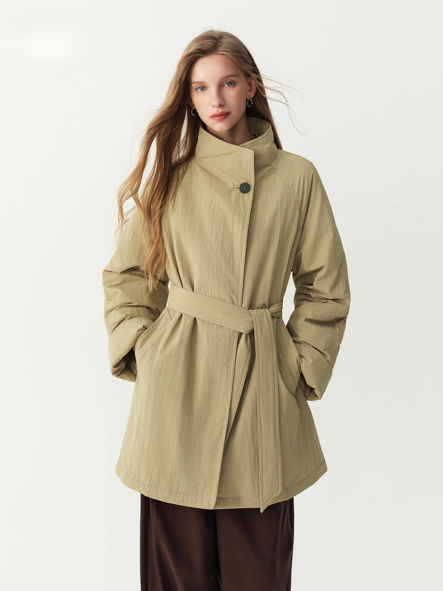 Women Puffer Down Jacket Coat FSLE 2026 Winter New Women's Commute Stand Collar Direct Fill Trench Style Down Puffer Coat Warm Thick Quilted Ou