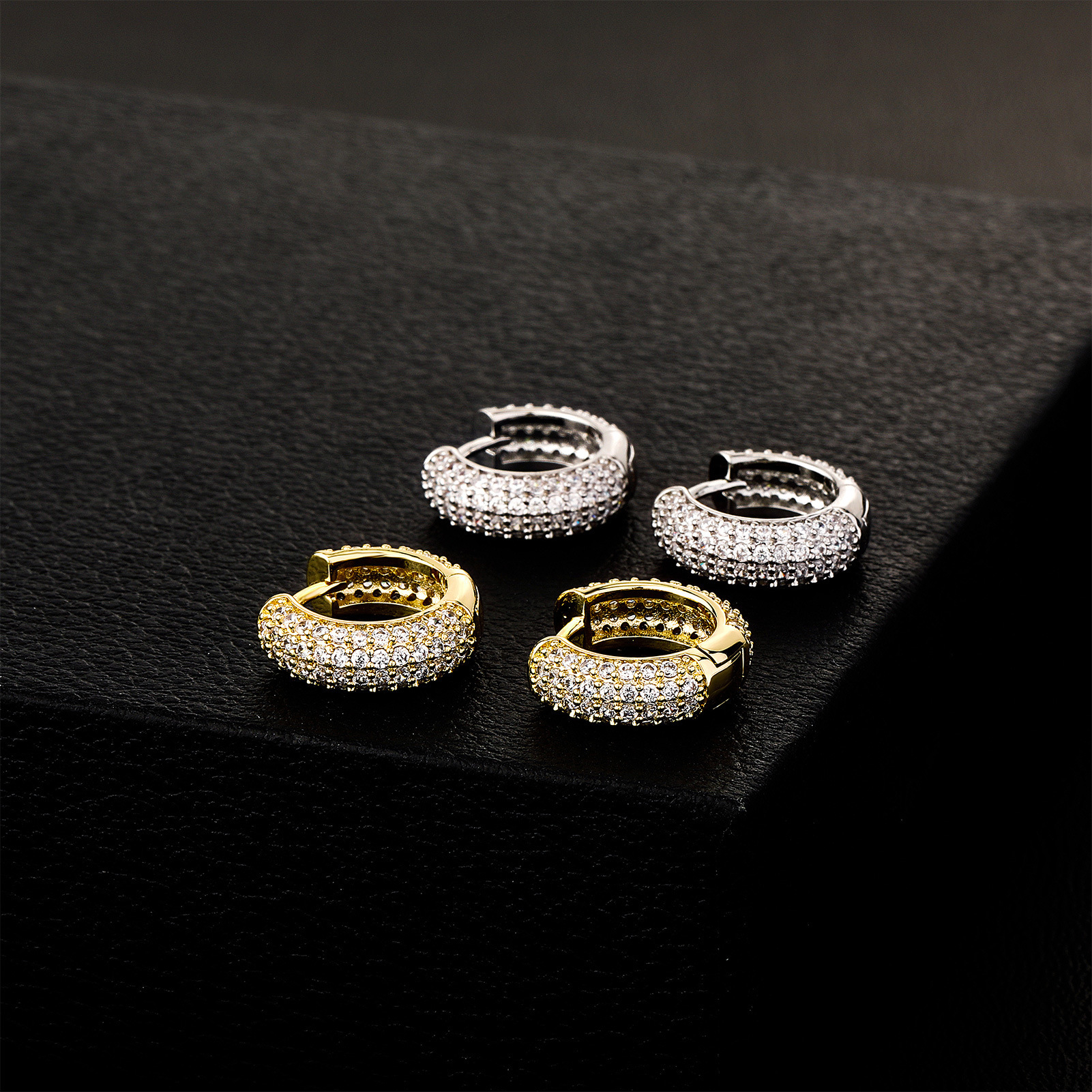 Real 18K 14K 10K European American Luxury Iced popular hip-hop four-row full-diamond ear cuffs, high-end earrings, trendy accessories for men women,
