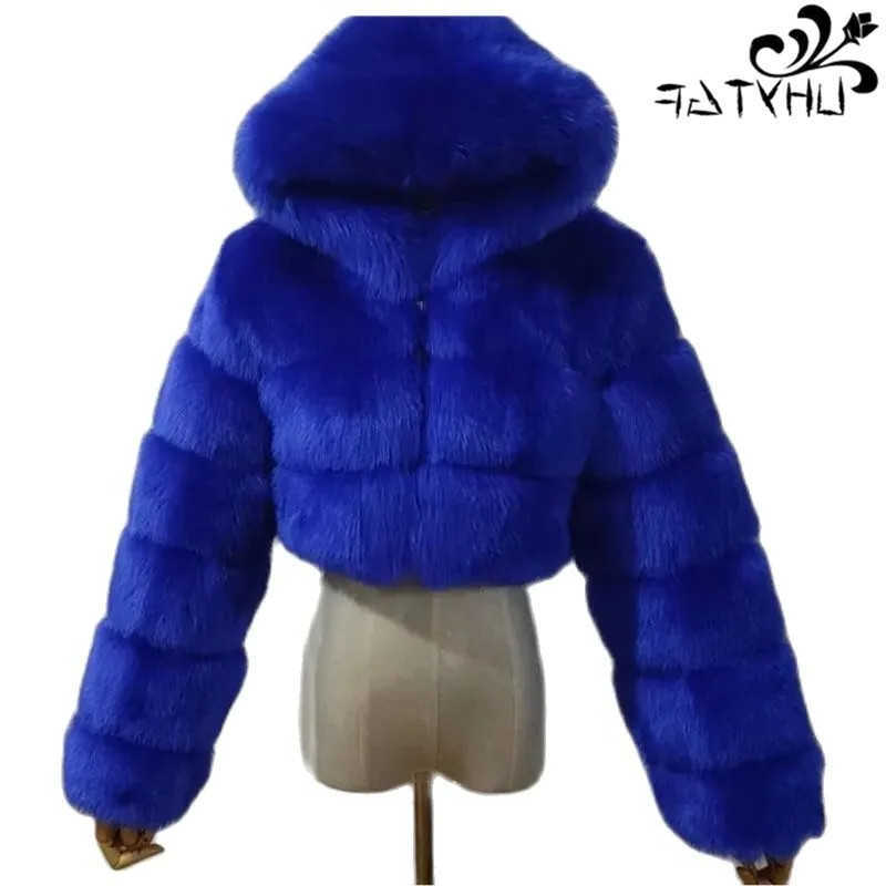 Fur Hooded Coat Women Winter Quty Warm White Furry Overcoat Elegant Jacket Femme Large Size 461 S261016NJSD