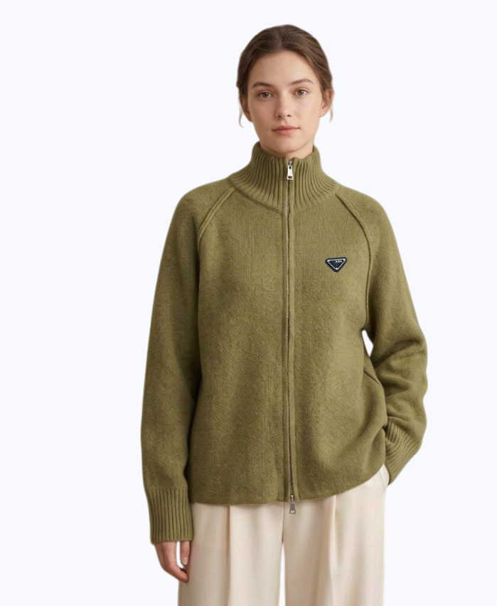 Designer Women Sweater Knit Coat Stand Collar Zipper Long Sleeve Womens Jumpers Autumn Winter Luxury Casual Knit Cardigan
