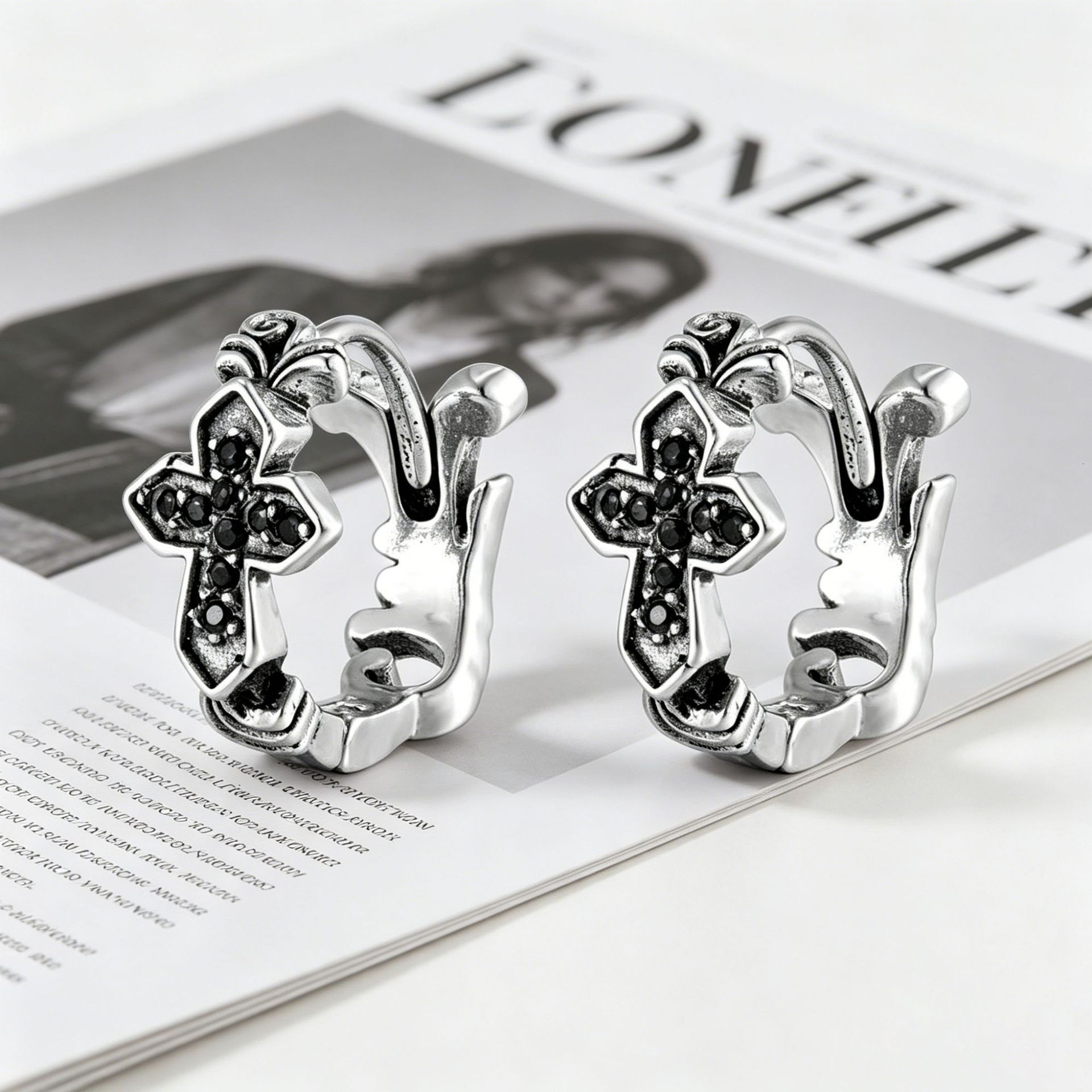 Luxury Elegant Dainty Jewelry Luxury Brand Designer Jewelry Yanbo Retro Cross Earrings For Women, Featuring Unique Hip-Hop Punk Style, Heavy-Duty An