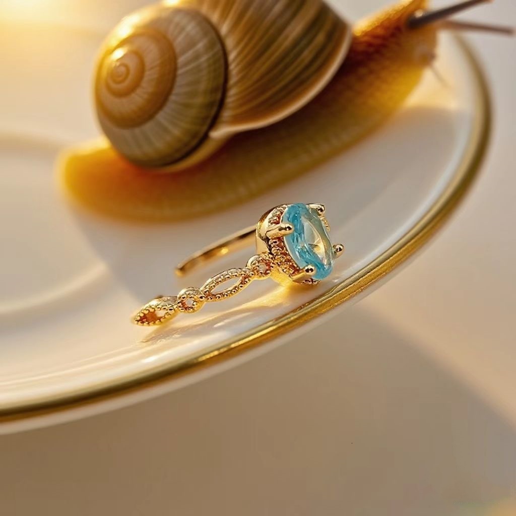 Fashion Light Luxury Imitation Aquamarine Adjustable for Women Hollow Versatile London Blue Topaz Ring