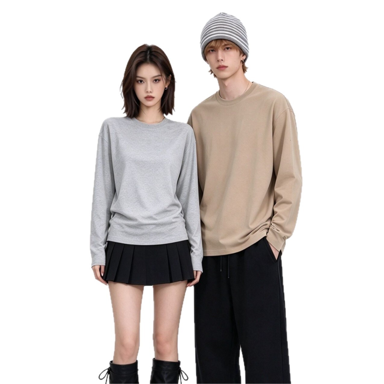 Solid-color Dison cotton long-sleeve base shirt, unisex, simple and versatile, basic style, casual, loose-fitting long-sleeve T-shirt