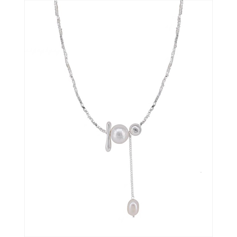 , lightweight luxury metal necklace with natural pearl teardrop pendant, clavicle chain, women's 2025 new style