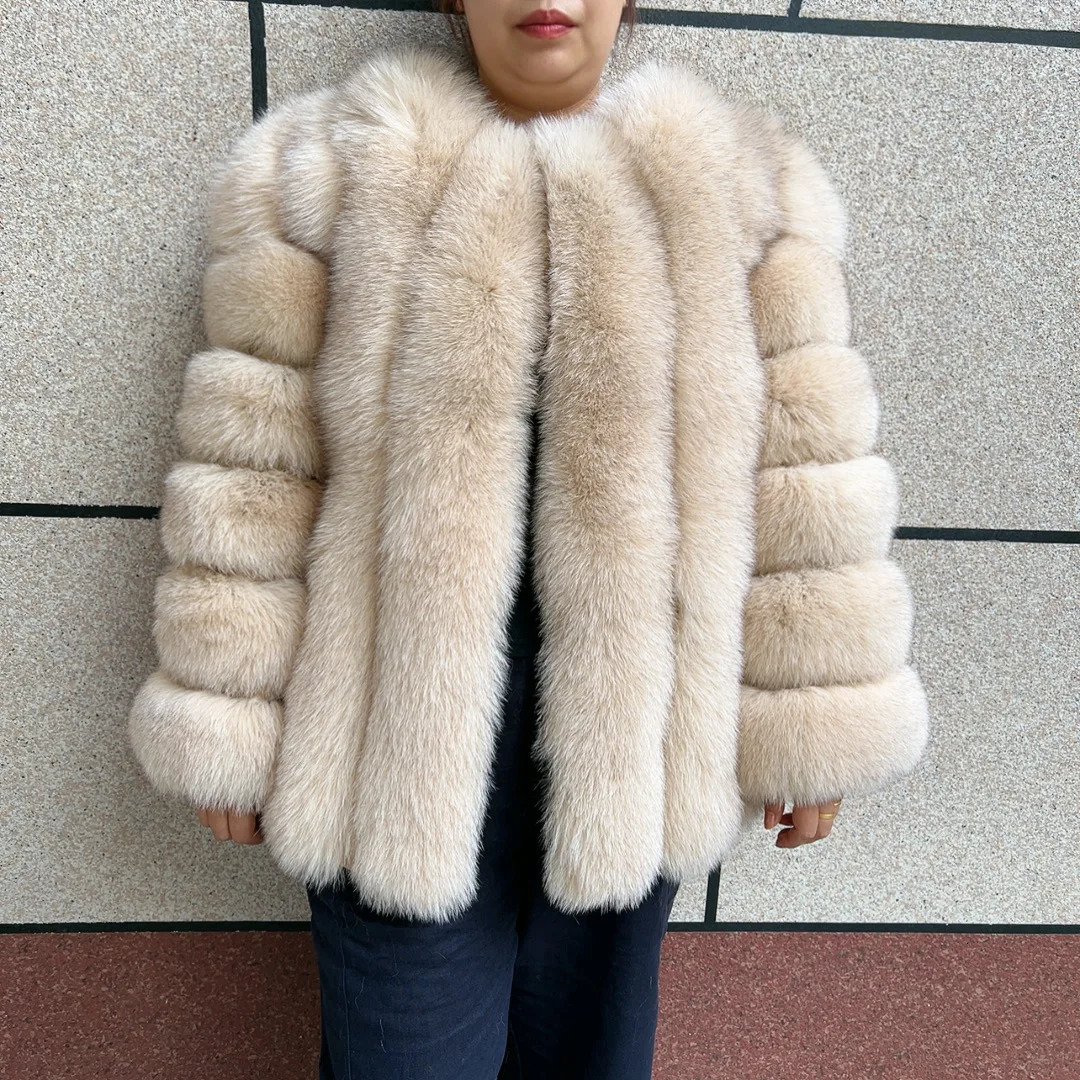 HUAQIUMEISI Fox Fur Coat Womens Autumn and Winter Vertical Bar Natural Fox Jacket Fashion Silver Fox Fur Coat 261019
