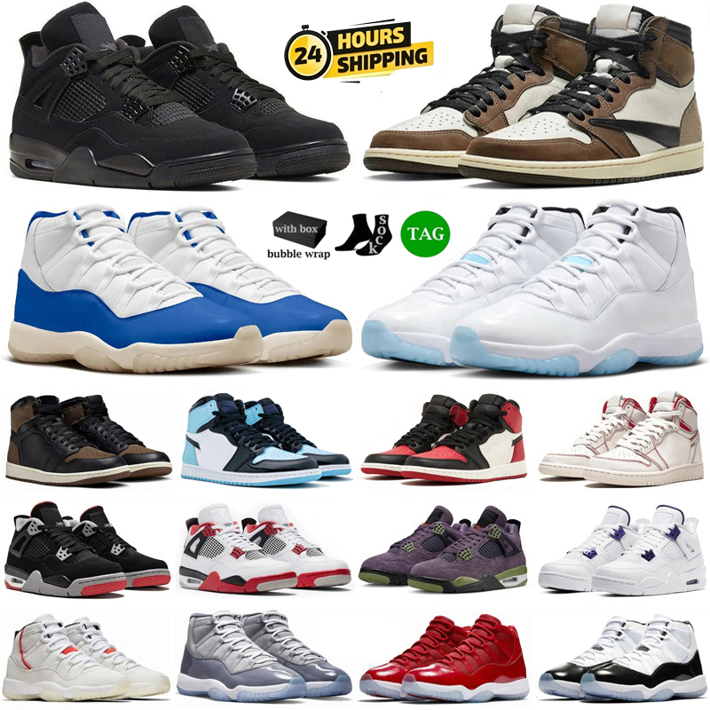 With Box Basketball Shoes 1s 4s 11s Mens Womens Sneakers Basket shoe Bred Chicago Smoke Grey Obsidian Military Black Cat 4 White Thunder Legend Blue
