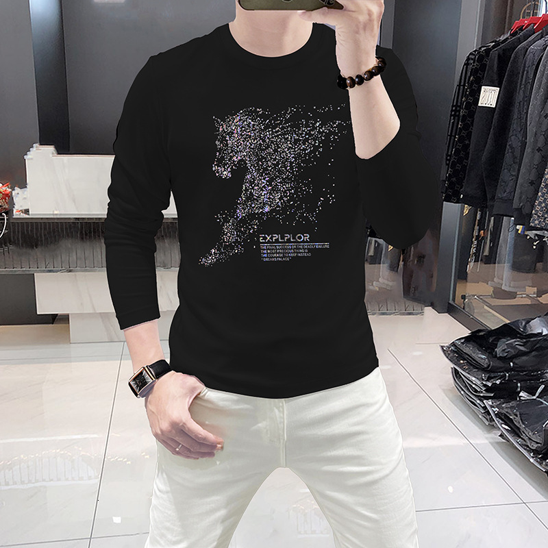 New European Style Long-Sleeve T-Shirt, Round-Neck Base Shirt, Casual Men's Top, Comfortable Trendy Brand Autumn Tee Men's Sweater Hoodie
