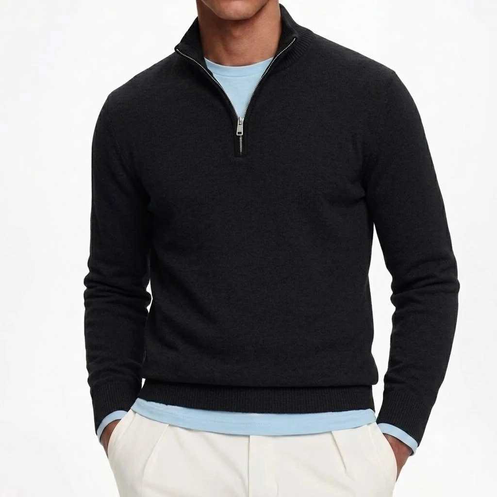 Slim Fit Half Zip Mens Knit Pullover Sweater High Neck Long Slve Knitted Coat Warm Autumn Winter Casual Turtleneck for Men M261016
