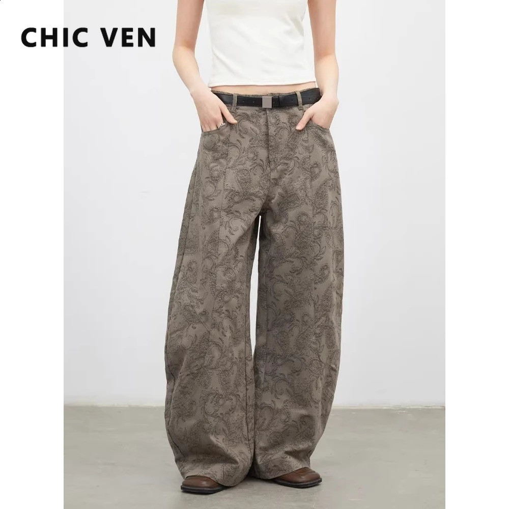 CHIC VEN Women Jeans Loose Casual High Waist Wide Leg Denim Pants Paisley Female Trousers Spring Autumn 2026 261014