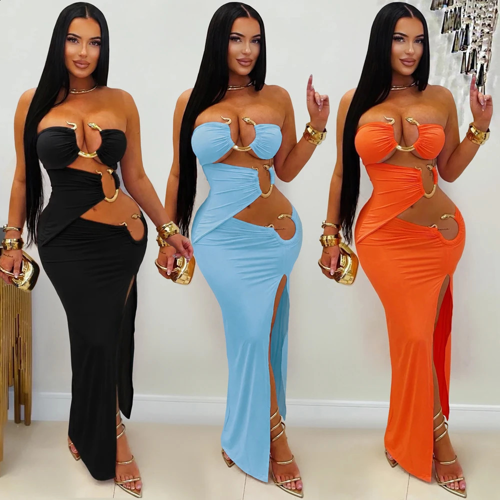 2026 Summer Elegant Sleeveless Bodycon Maxi Long Women Dress Hollow Out Birthday Night Party Evening Club Sexy Split Dresses 261015