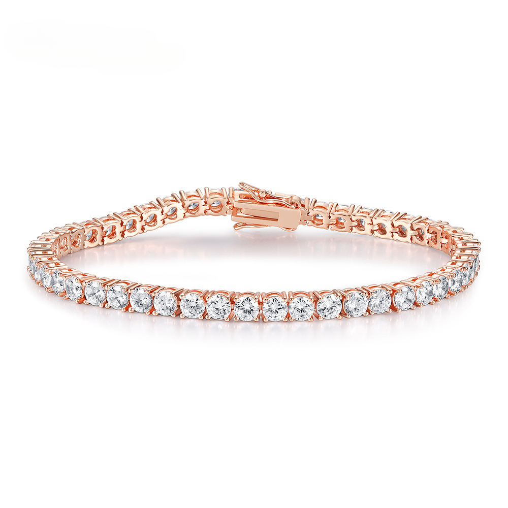 18k gold-plated copper inlaid with rose gold pink and white zircon diamond tennis bracelet, exclusively for Ice emerges sales, factory 1