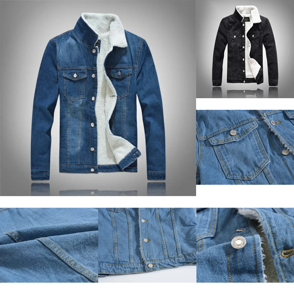 Mens Autumn Winter Solid Casual Jacket Denim Jacket Male Thickened Lamb Fleece Lined Warm Coats for Men Plus Size S6XL 250917