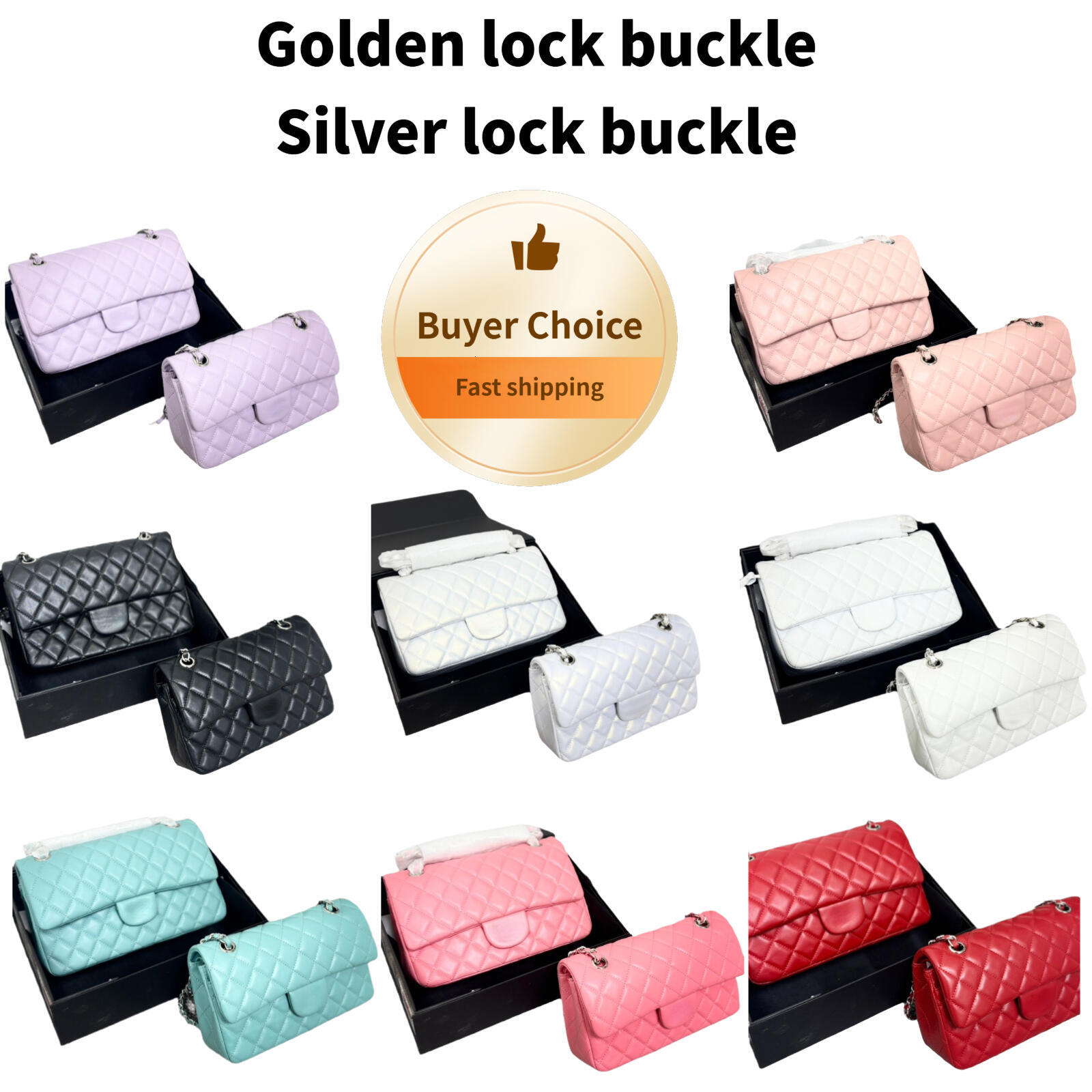 Classic Flap Designer Top Quality lambskin Luxurious cc bag Granular Leather Shoulder Bag Women Handbag Mirror quality Gold or silver lock bags