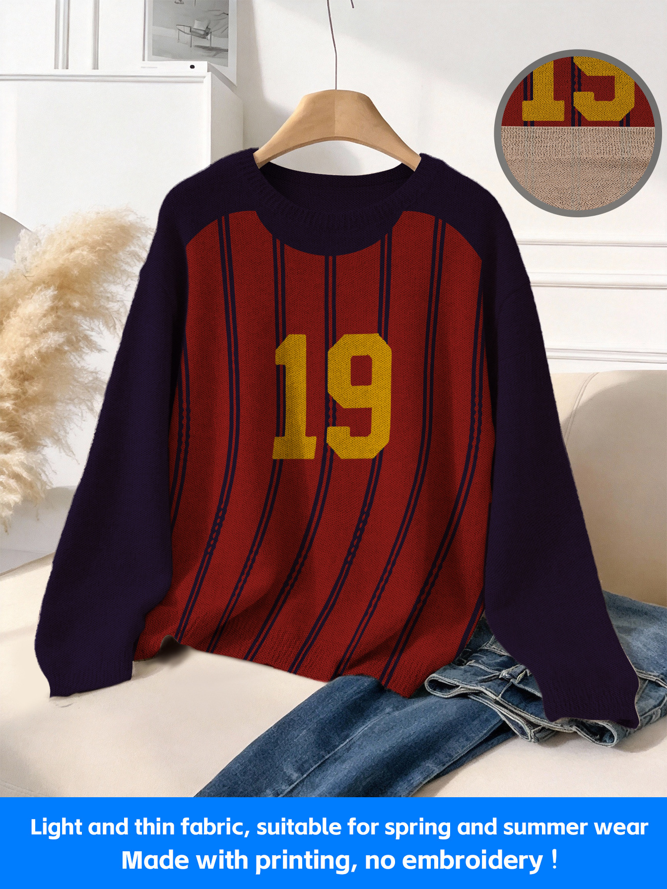 High-End Fashion Daily Luxury Clothing Spring Summer American Retro Jersey-Style Digital Print Women's Loose And Relaxed Long-Sleeve Pullover T