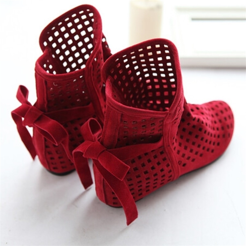 NASBAVI Hollow Summer Boots Bootie with The Shoes Lace Openwork Crochet Boots Plus Size 43 Hollow Fashion Women Boots 260928