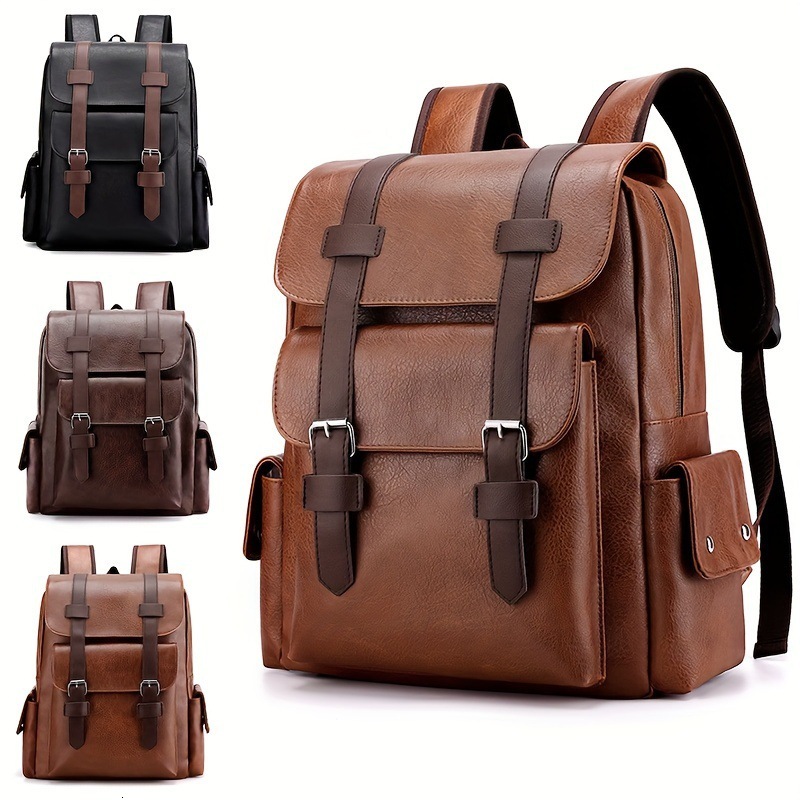 Cross-border retro business for women and men, simple soft PU computer bag, new trendy travel large-capacity backpack GLAMOR