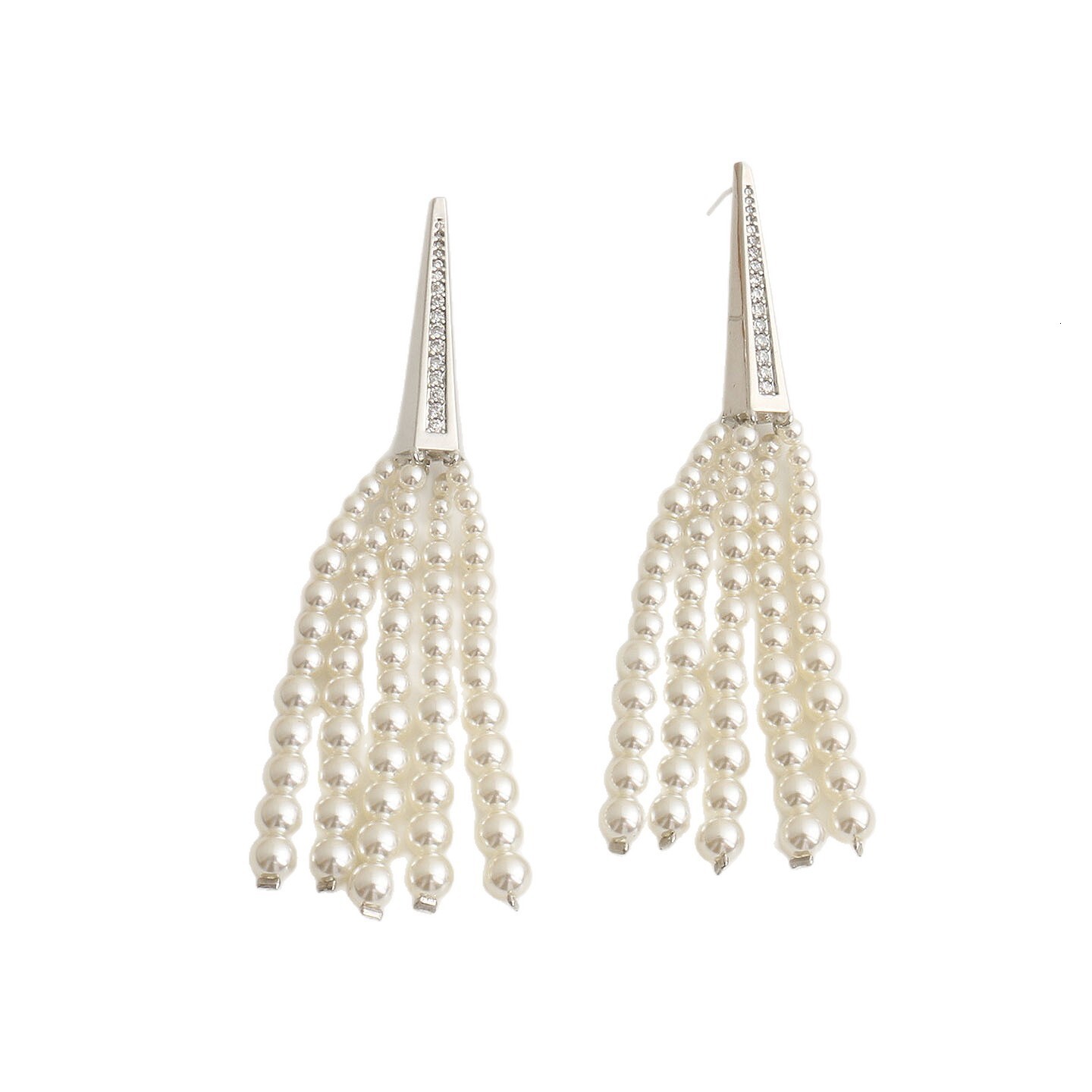 French-style elegant white long beaded pearl tassel earrings, delicate and luxurious design, perfect as a high-end accessory for wedding dresses