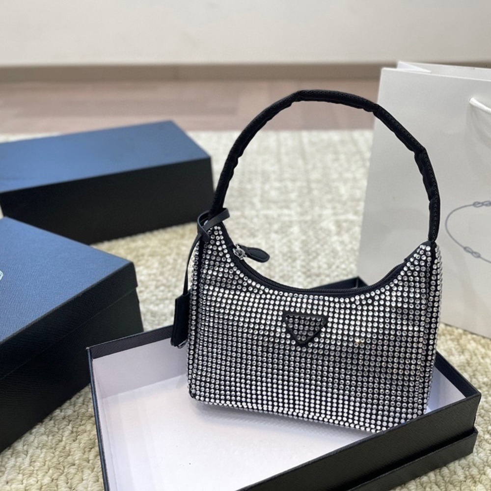 Designer Shoulder Women's Genuine Leather geometric pattern Rhinestone Crystal Top Handle Purse With Zipper Hobo Bag For Party Evening