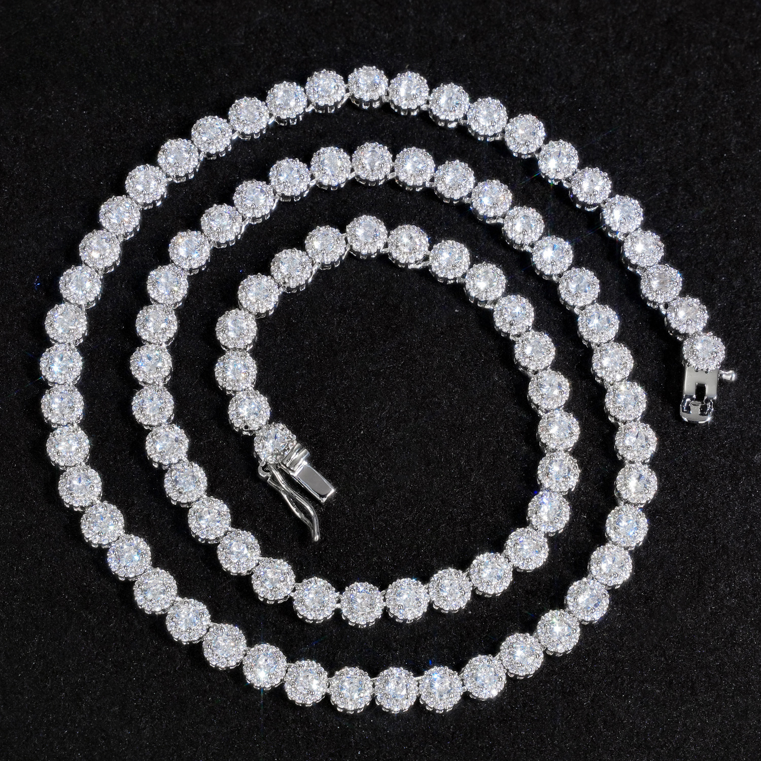 Dinghe VVS GRA 10K 14K 18K S925 and American 5mm floral round tennis chain hip-hop necklace, fully inlaid with zircon, niche couple's trendy ac