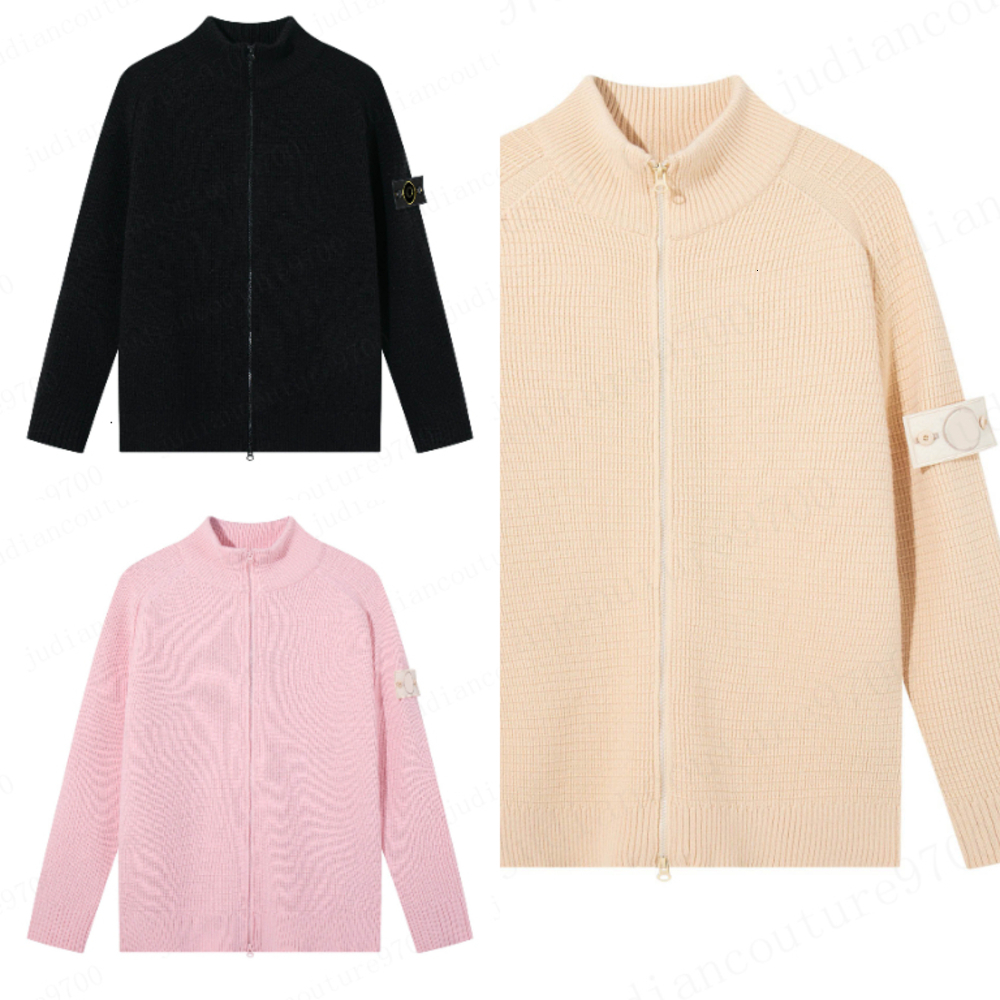 stoneey islan cardigan men Waffle Knit Zip Up Sweater Jacket Stand Collar With Arm Patch Brand Logo Knitted Coat couple models Fall Winter Wear swea
