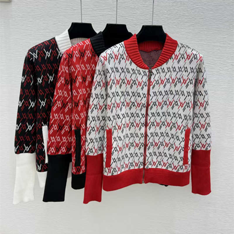 Women's Sweaters designer High-quality L26 autumn new color-blocked, jacquard-patterned, stand-up collar, zip-up knitted cardigan