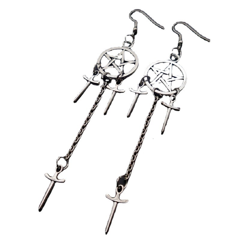 Luxury Elegant Dainty Jewelry Luxury Brand Designer Jewelry , European American New Arrivals: Five-Pointed Star Sword Dagger Earrings, Gothic Dark S
