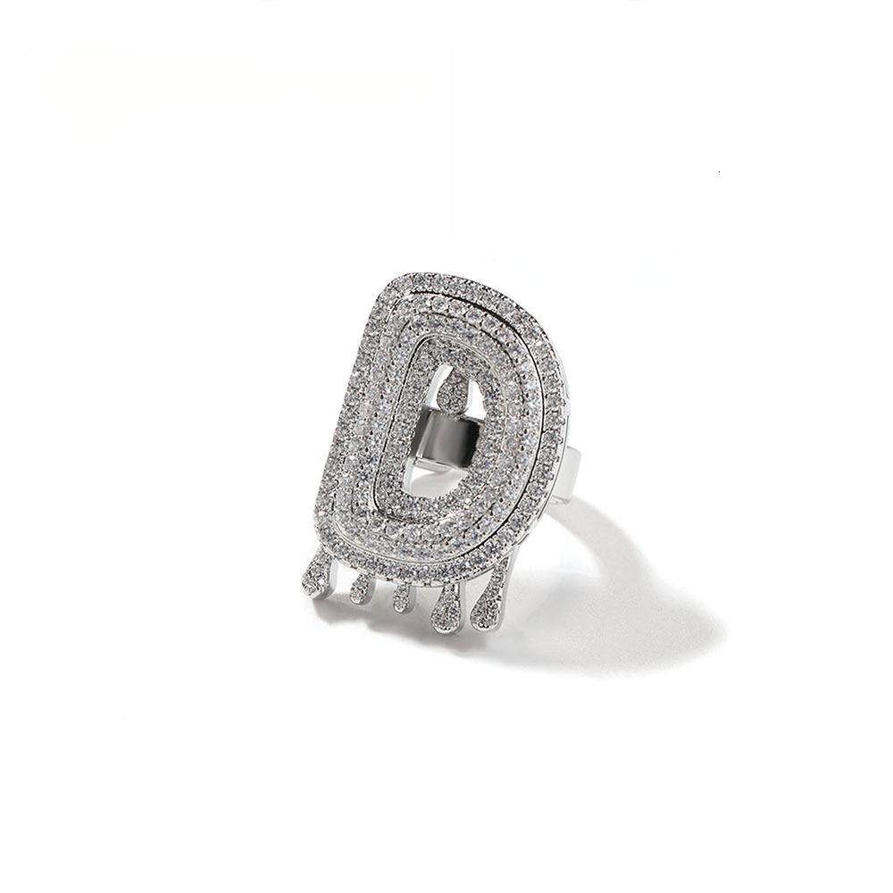 Hip Hop Vintage Cute New Water Drop Out D VVS Diamond Crown Open Ring Luxury Iced Custom Letter Style Unisex Personality Trendy Hand Jewelry Luxury
