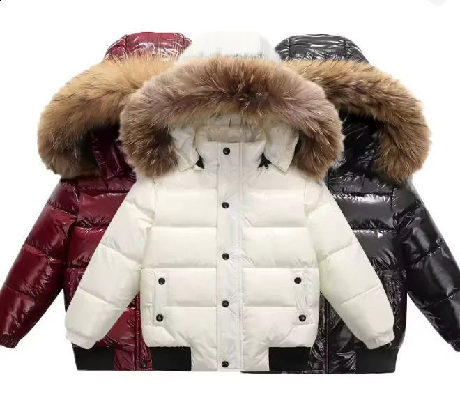 2-10Y Children's Genuine Down Jacket Kids Large Fur Collar Thickened Boys Girls Warm Jacket Waterproof Teenagers Winter Coat 261015