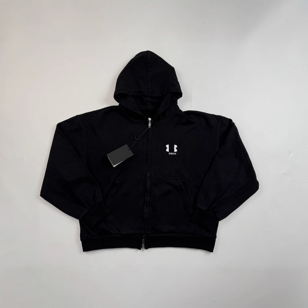 High-end Paris B brand 2024 SS designer luxury small logo embroidered hoodie, oversized fit, unisex, matching couple style