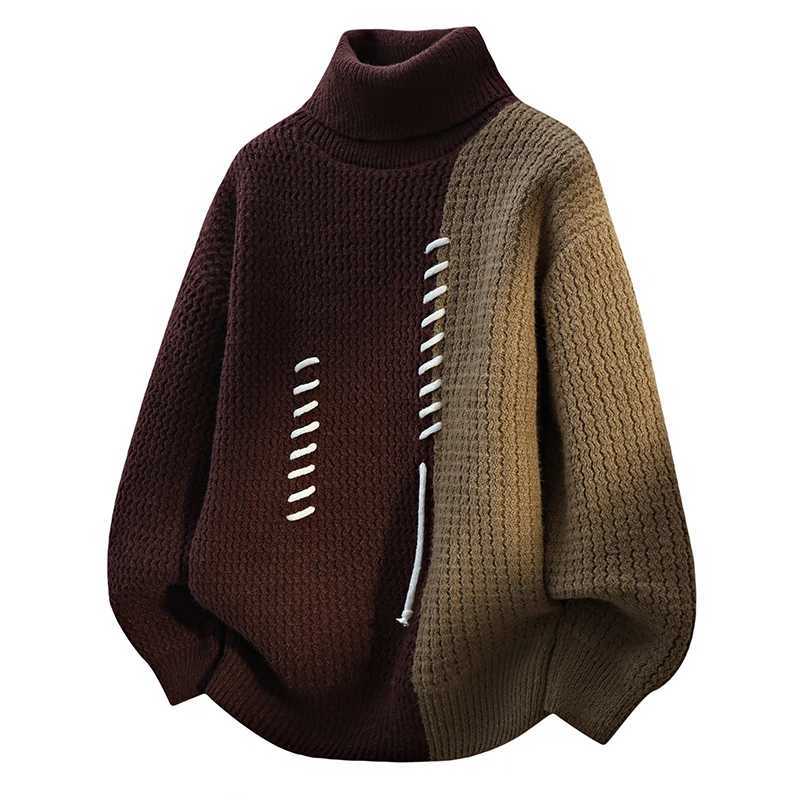 Autumn Turtleneck Women Sweater Men Winter Vintage Splicing Colors Pullovers Fashion Casual Sweaters Loose Men Knitwear Pullover M261016