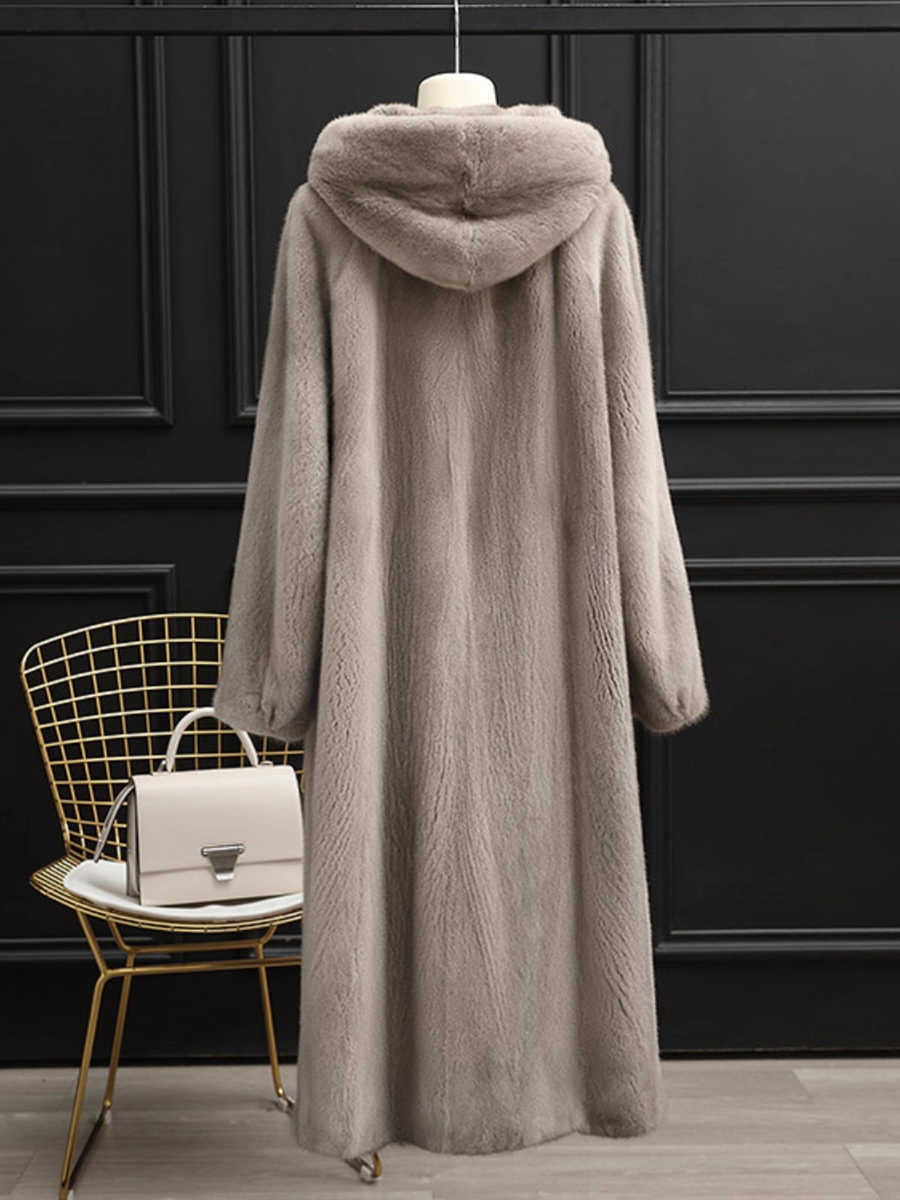 Autumn Lautaro Winter Long Elegant Thick Warm Fluffy Soft Mink Fur Coat Women Hood Black Furry Overcoat 2025 S261016DDJM