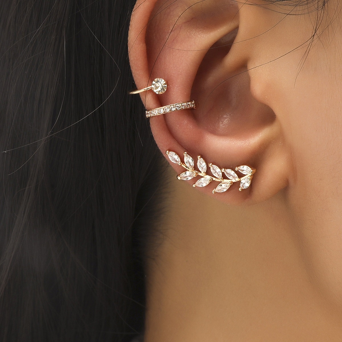 Luxury Brand Designer Jewelry Best-Selling Zircon Clip Set, Ins Fashion Temperament Leaf Ear Cuff, No Piercing Required, Simple And Unique Earrings