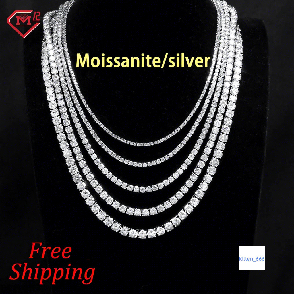 Free Shipping Moissanite Tennis Chain Necklaces Jewelry 925 Silver Vvs Iced Out 3MM 4MM Tennis Chain