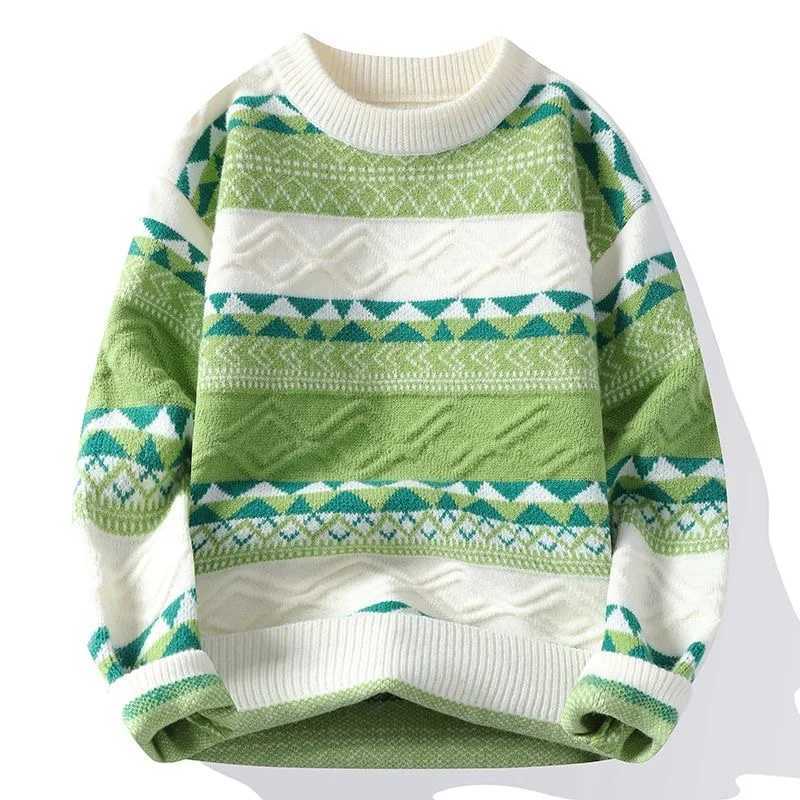 Autumn and Winter Fashion New Trendy Printed Thickened Warm Striped Knitwear Men's Casual Loose Sports High-Quty Sweater M2610161