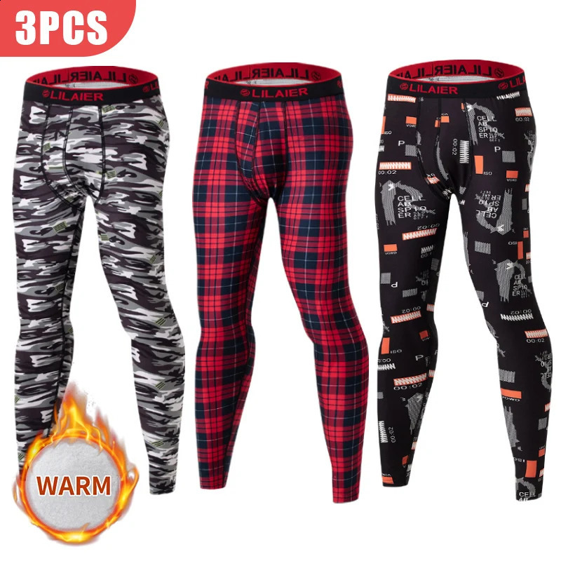 1/2/3 Pieces Of Autumn And Winter Men's Fashionable Printed Autumn Pants With Leggings Comfortable Plus Size Warm Underwear Set 261014