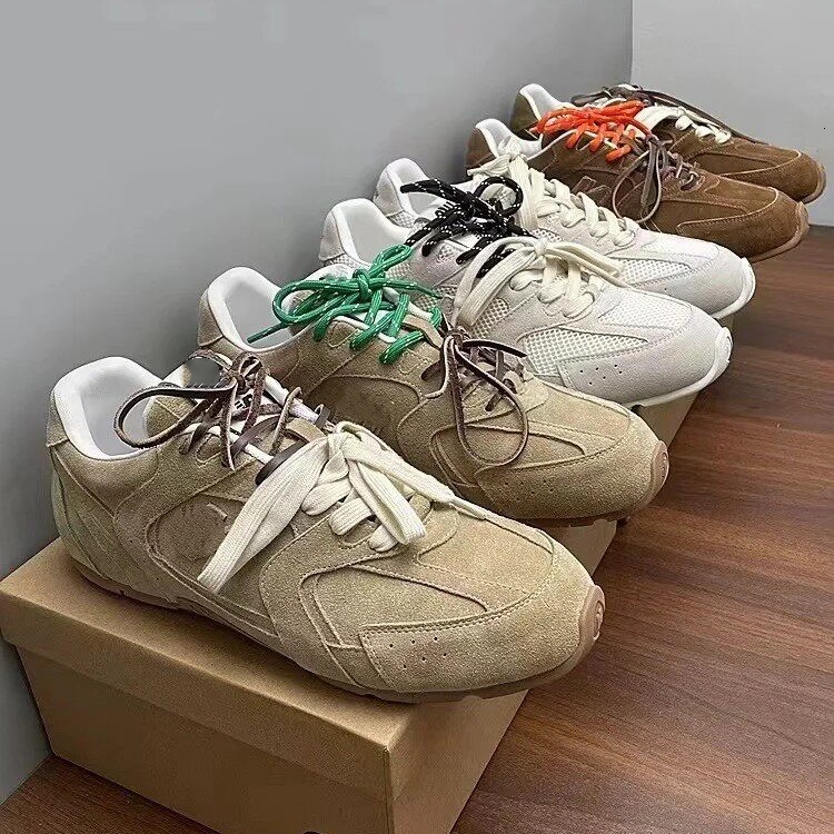 Casual Luxury Designer Brown Suede Sneakers Low Top Canvas Shoe Lace Rubber Sole Sport Outdoor Fashion Comfort Quality Modern Stylish White Blue Gre
