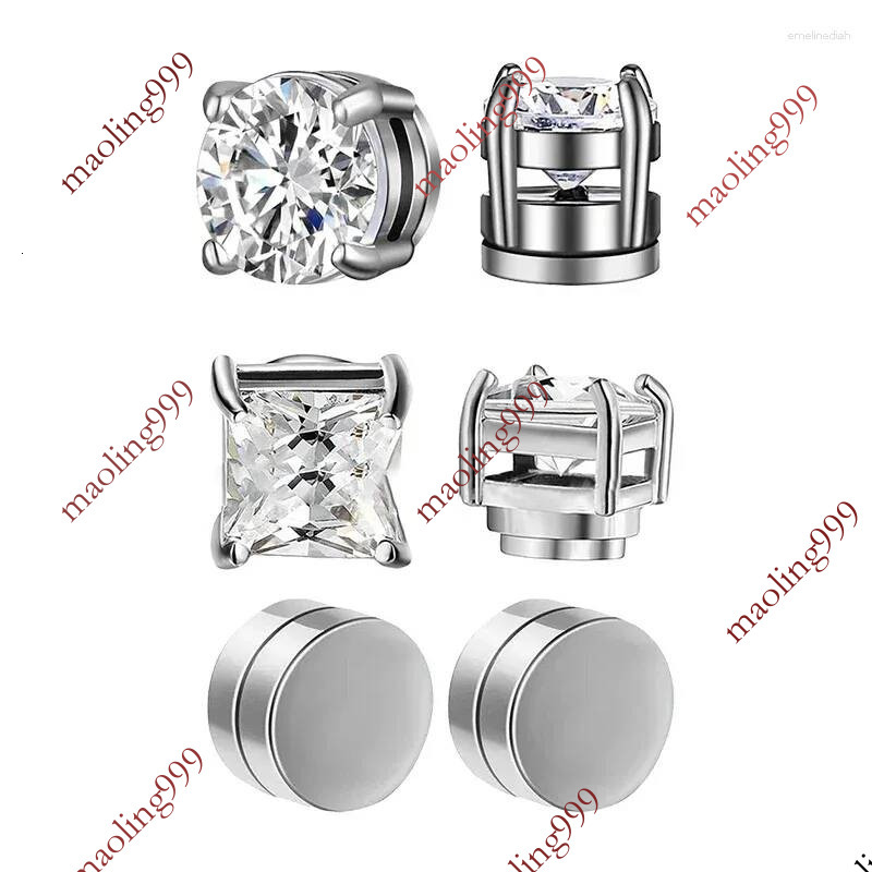 Boucles d'oreilles à clous en cristal, 3 paires, Clip d'oreille magnétique puissant pour hommes et femmes, Punk rond en Zircon, bijoux sans perça