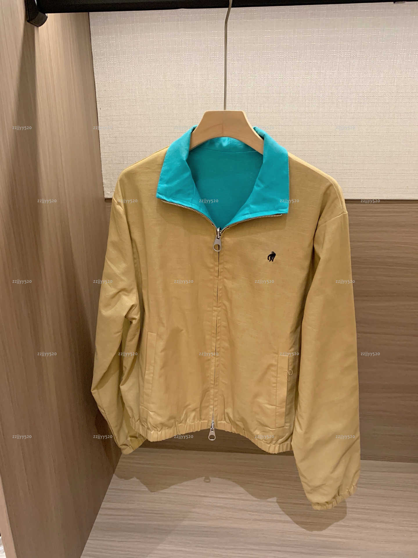 Brand lady Reversible Jacket Stand Collar Long Sleeve Pocket Mini coat women designer clothes Embroidery Casual Two Sides Windbreaker Outerwear A403