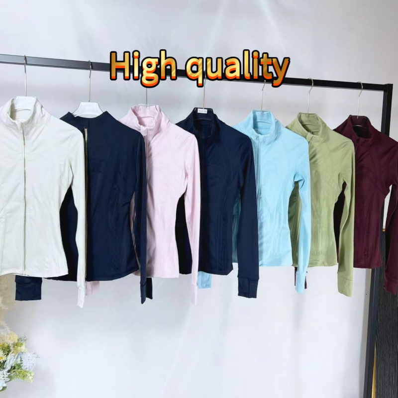 Yarn vibration yoga jacket, women's fitted, stand-up collar, gold zipper, long-sleeved top without mesh womens Design pure cotton casual fashio