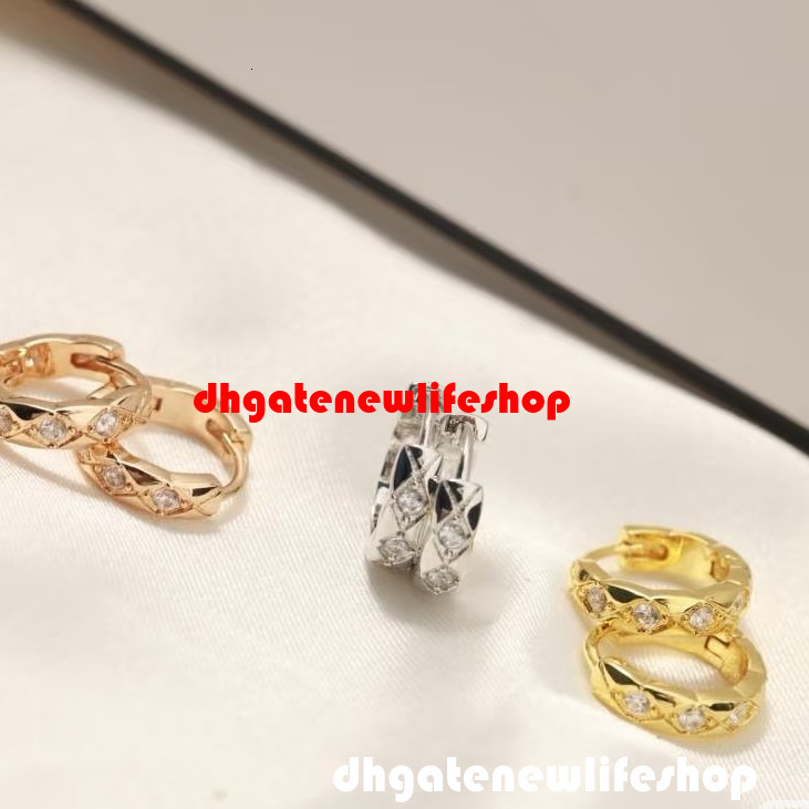 luxury cc earrings designer jewelry Diamond Pattern Classic Narrow Diamonds For Women Gold Ear Clips Simple Versatile Fashionable Stud Earrings chan