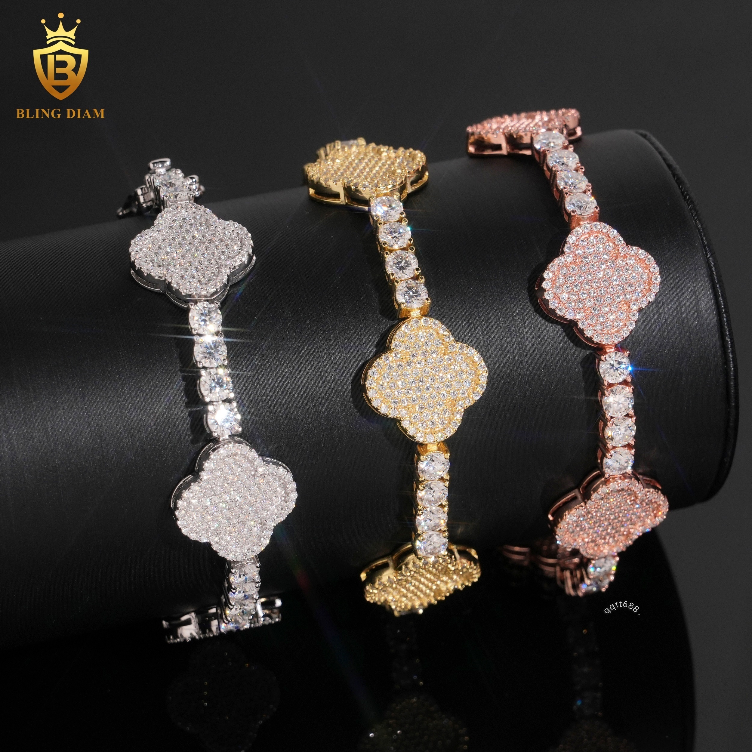Ready Stock Diamond Bracelets Clover 4mm Moissanite Bracelet Tennis 925 Silver Chain Vvs Moissanite Bracelets with GRA Men Women