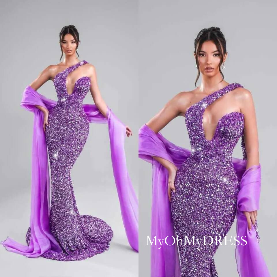 One Shoulder Sequined Evening Dresses Mermaid Backless Prom Gowns Formal Guest Party Dress Customized Y016