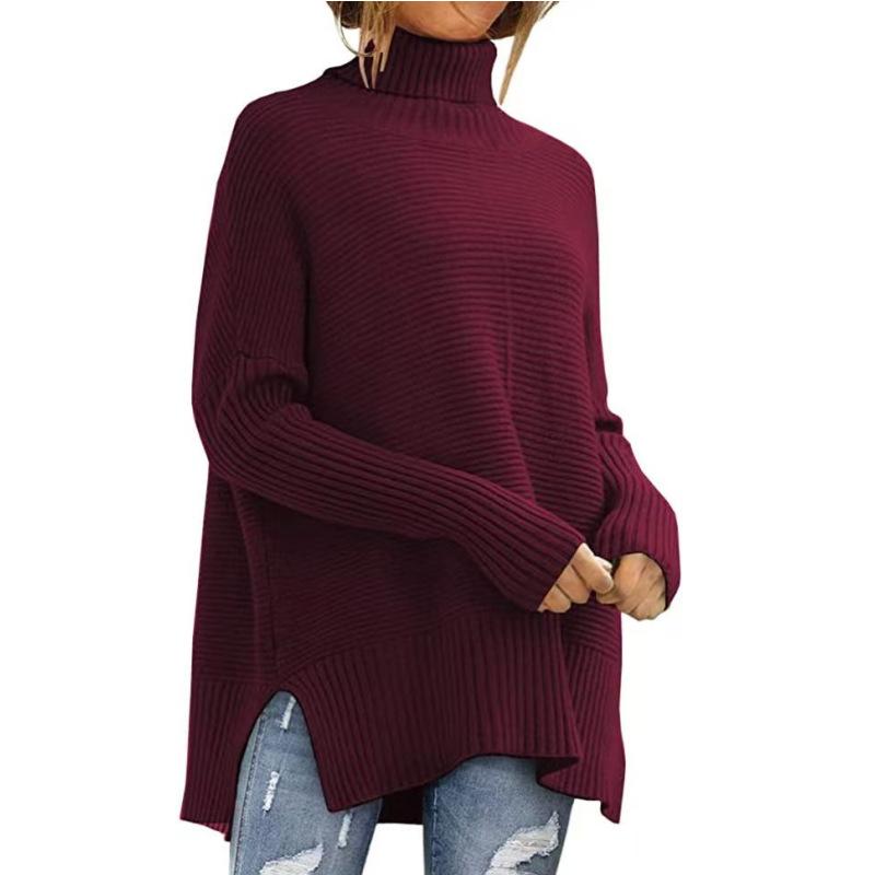 Designer Women's Turtleneck Sweater Batwing Long Sleeve Loose Pullover Knit Top Casual Solid Fall Winter Elegant