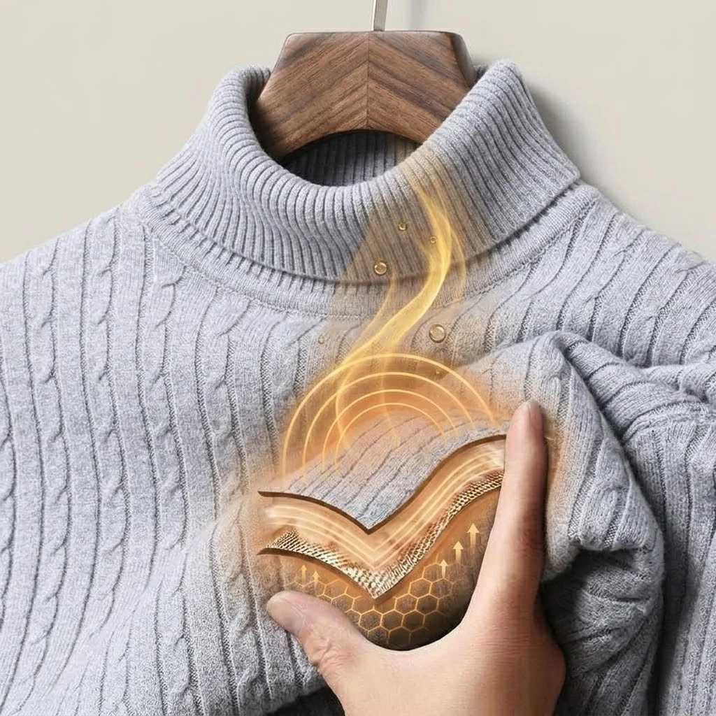 Men's Winter Thermal Turtleneck New Cable Knit Sweater Long Slve Warm Striped Pullover Casual Knitwear Jumper Tops Work Coats M261016